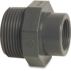 Druk PVC verloop buitendraad x binnendraad 1 1/2" x 1 1/4"