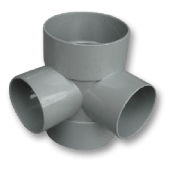 Afvoer PVC Dubbel T-stuk haaks (4 x lijmmof) 110mm x 90mm
