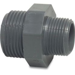 Druk PVC draadnippel verloop 2x buitendraad 1" x 1/2"