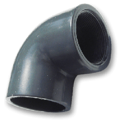 Druk PVC Knie 90° lijmmof x binnendraad 110mm x 4"